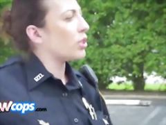 Hot White Cops With Massive Tits Are Having Epic Outdoor Threesome With Black Guy